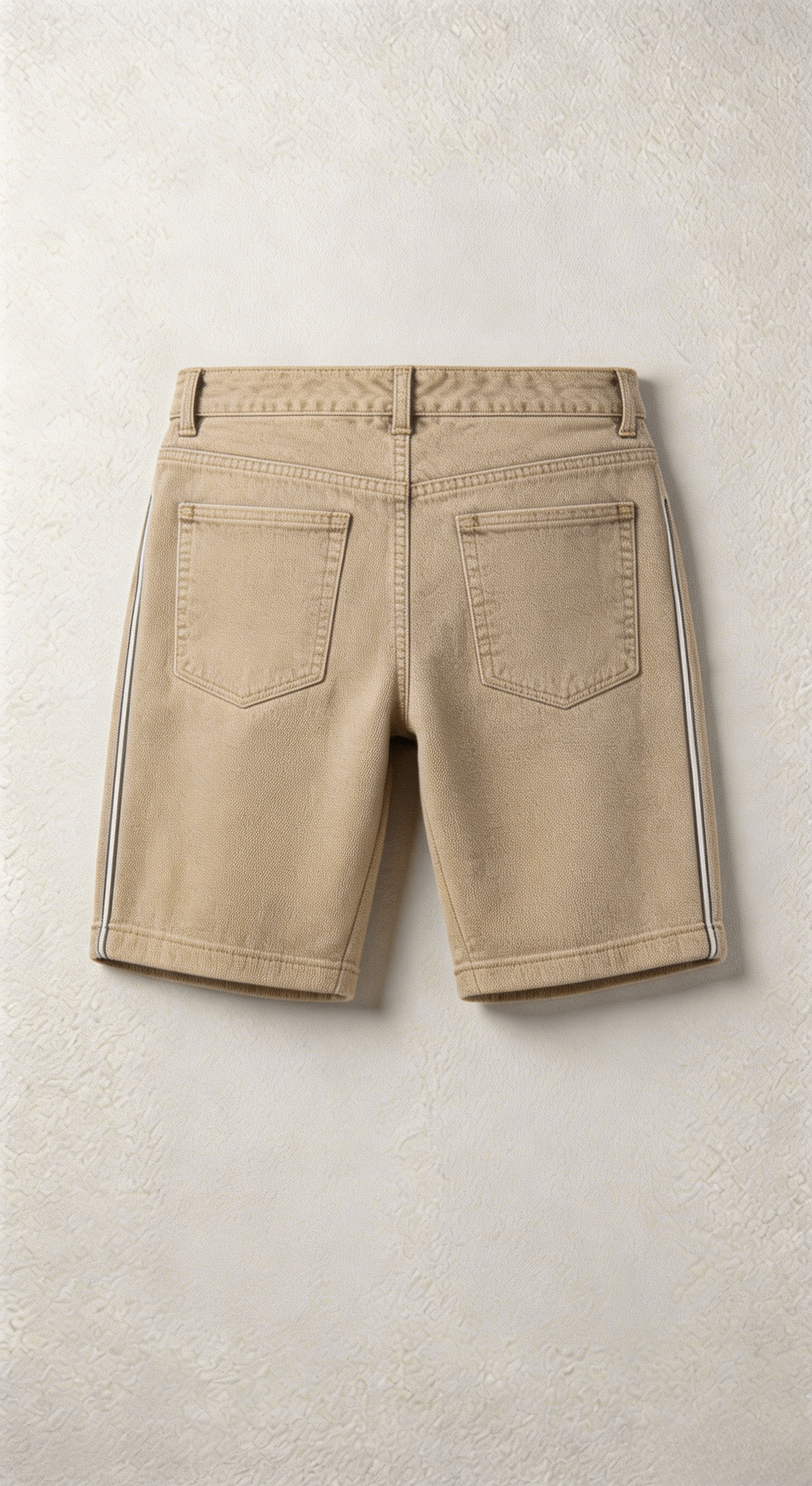 Beige Textured Denim Shorts - Image 2