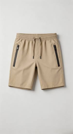 Beige Tech Fabric Drawstring Shorts