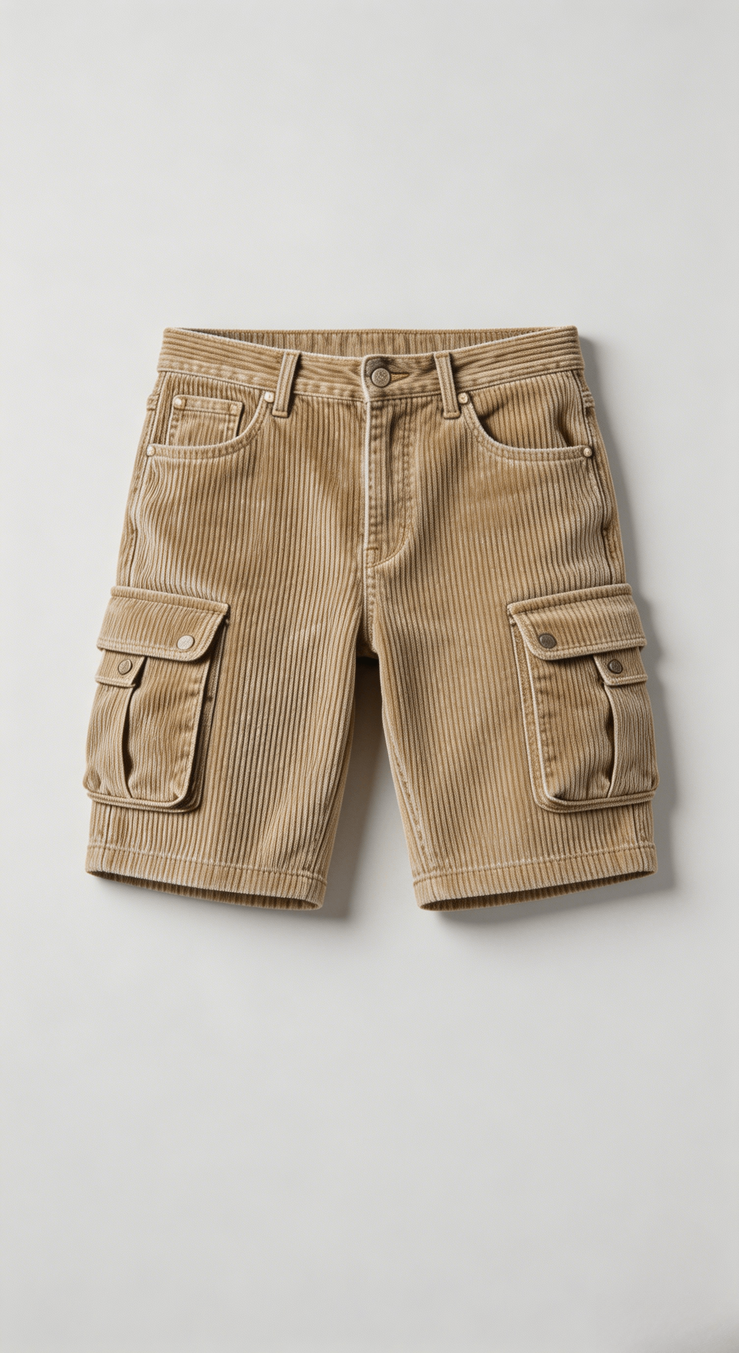 Beige Corduroy Cargo Shorts