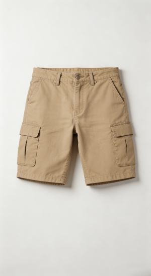 Beige Cotton Cargo Shorts