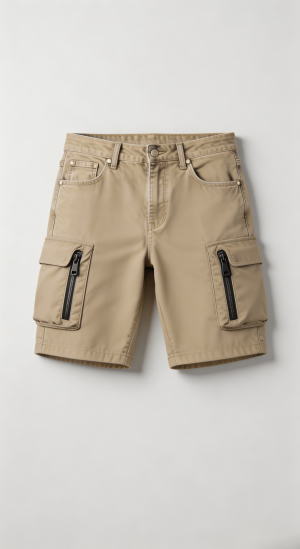 Beige Tech Fabric Cargo Shorts