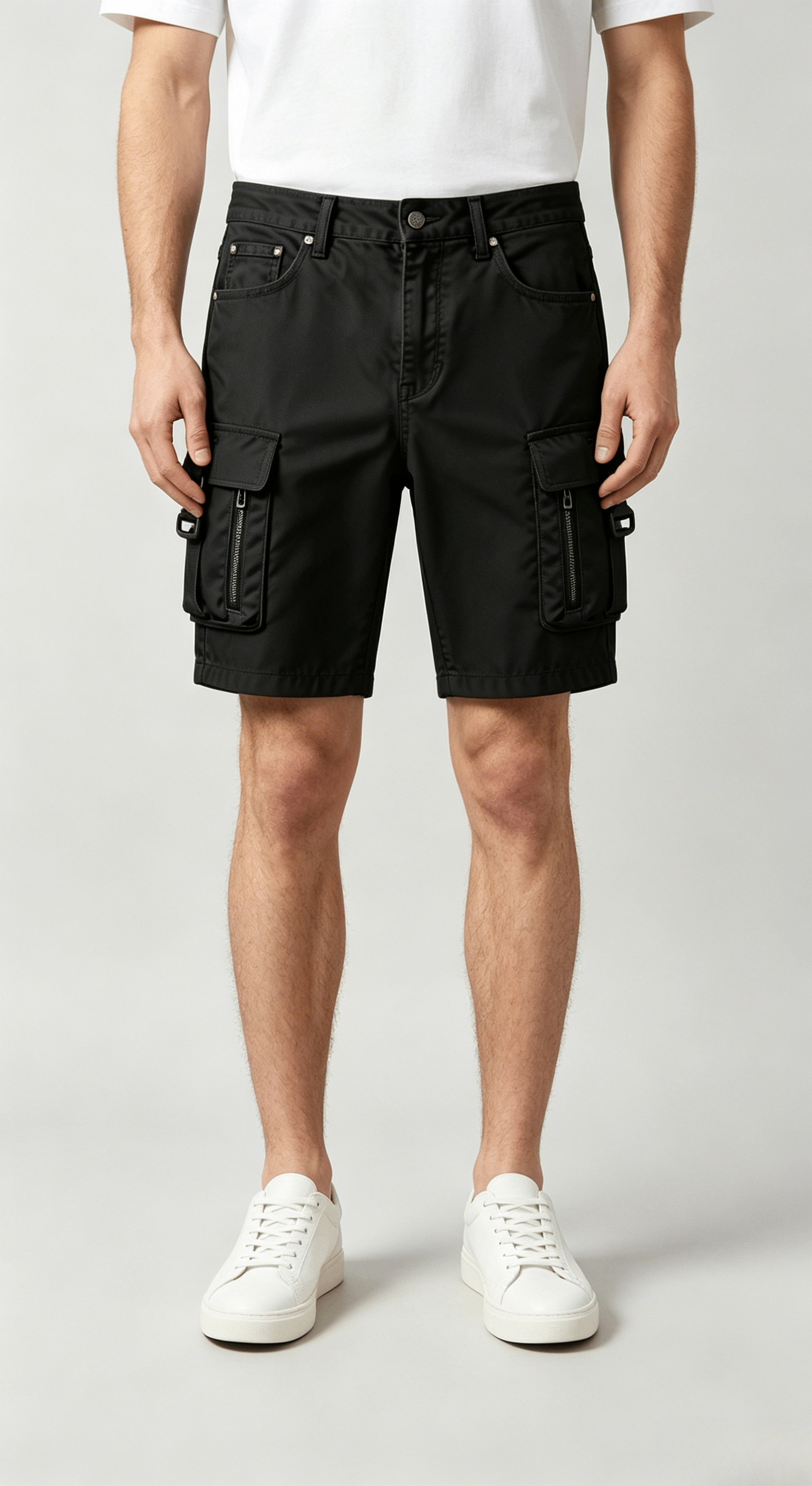 Buckle Detail Nylon Cargo Shorts - Image 3