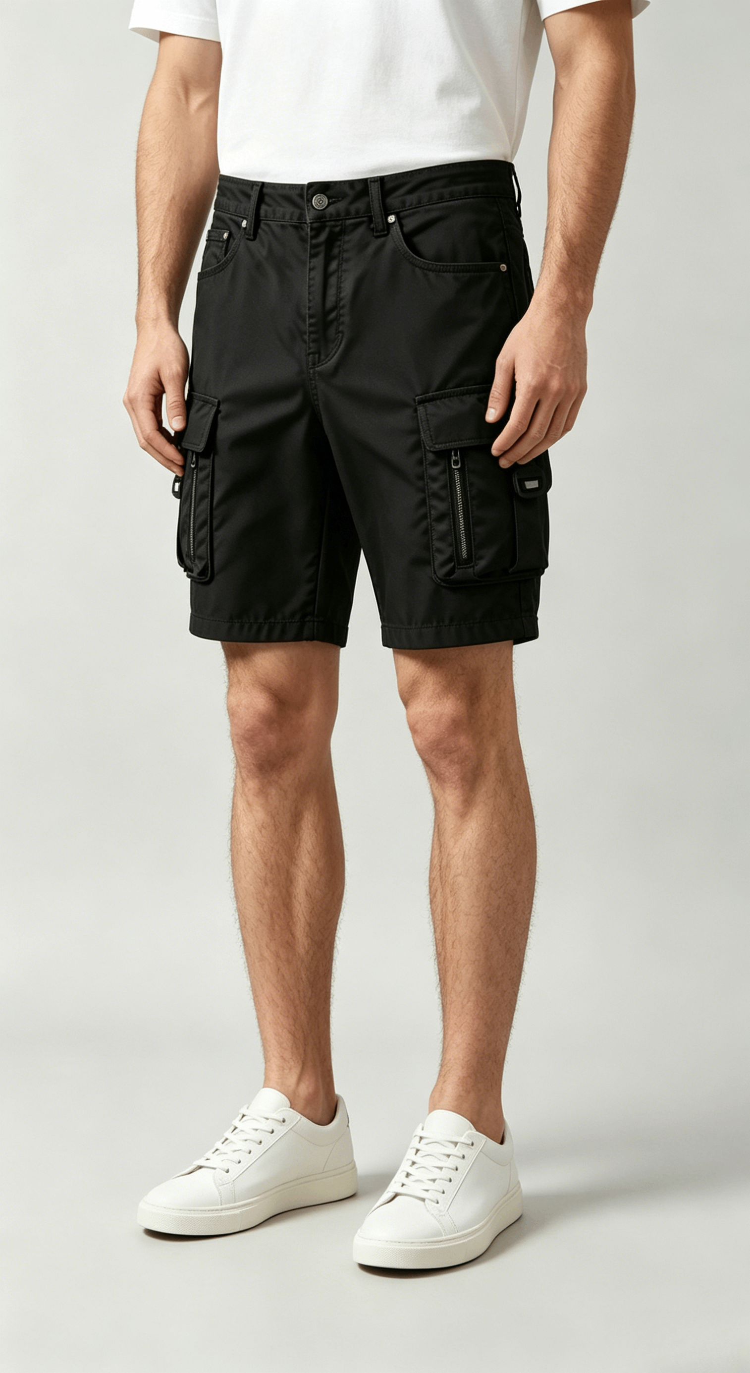 Buckle Detail Nylon Cargo Shorts - Image 4