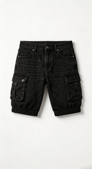 Cuffed Denim Cargo Shorts