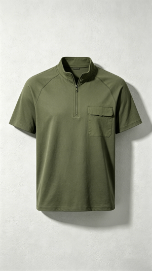 Olive Green Half-Zip Pocket T-Shirt