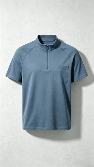 Blue Half-Zip Pocket T-Shirt