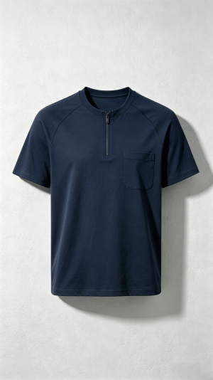 Navy Half-Zip Pocket T-Shirt