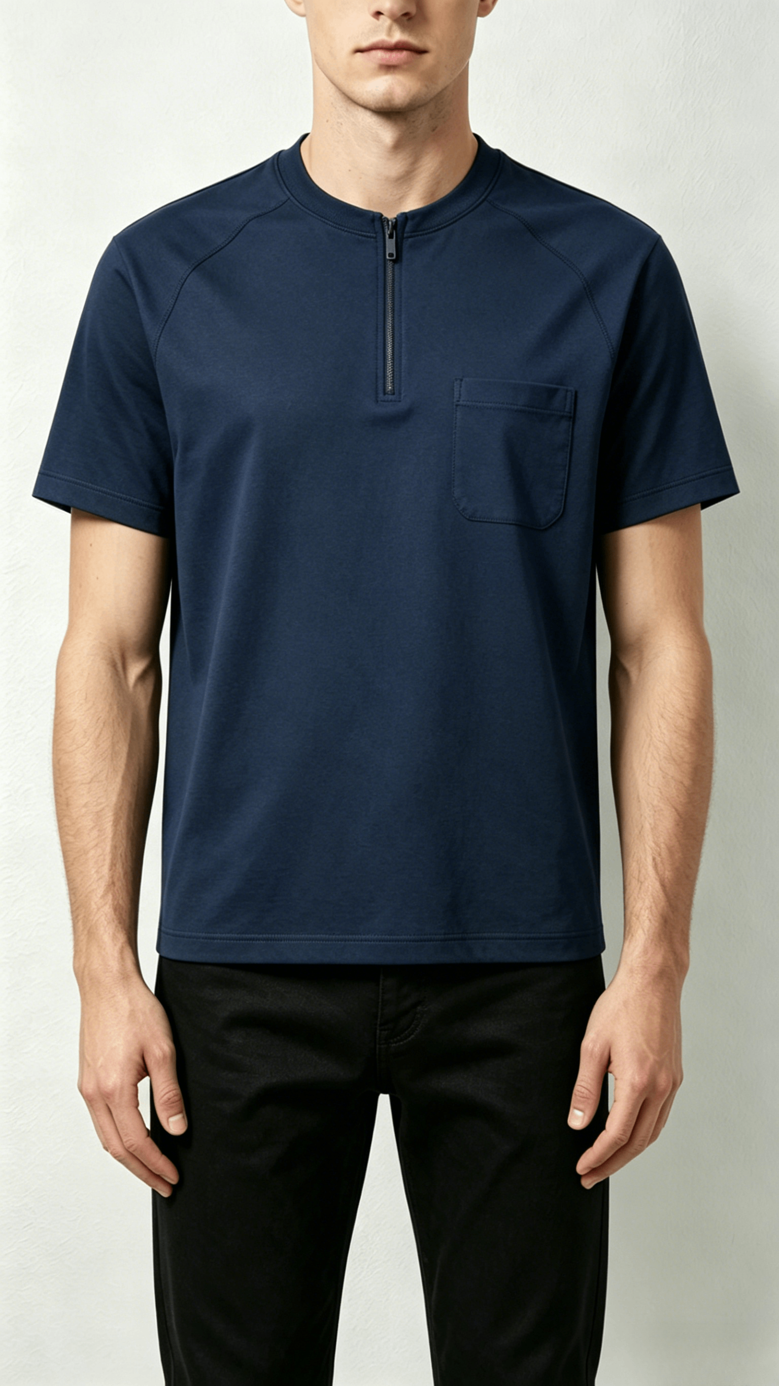Navy Half-Zip Pocket T-Shirt - Image 3