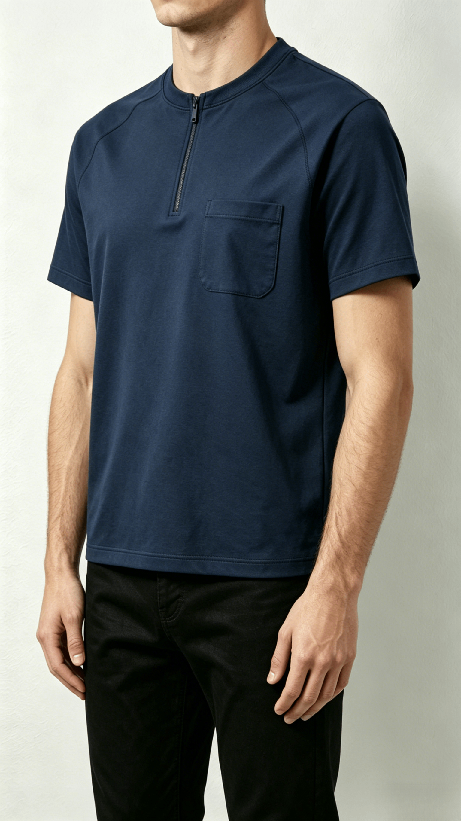 Navy Half-Zip Pocket T-Shirt - Image 4