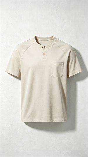 Beige Henley Pocket T-Shirt