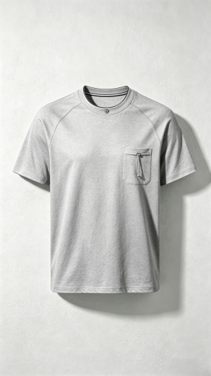 Light Gray Pocket T-Shirt with Drawstring Detail