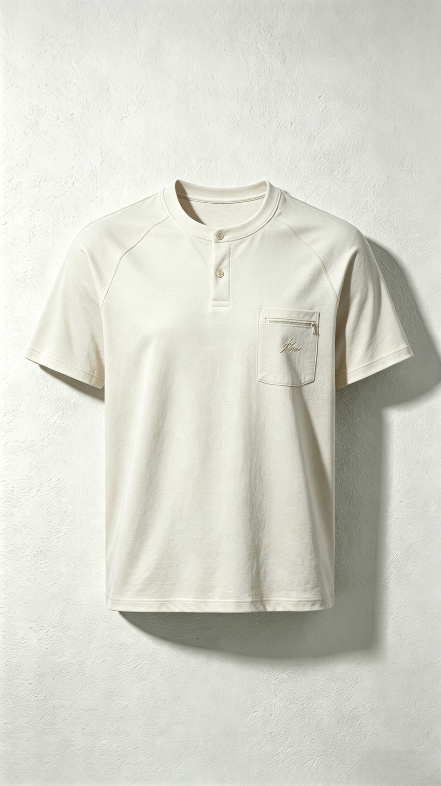 Cream Embroidered Henley Zip Pocket T-Shirt