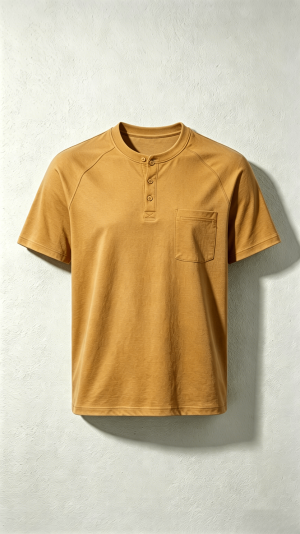 Tan Henley Pocket T-Shirt