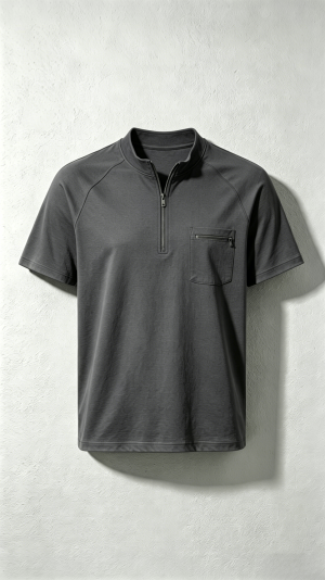 Dark Grey Half-Zip Pocket T-Shirt
