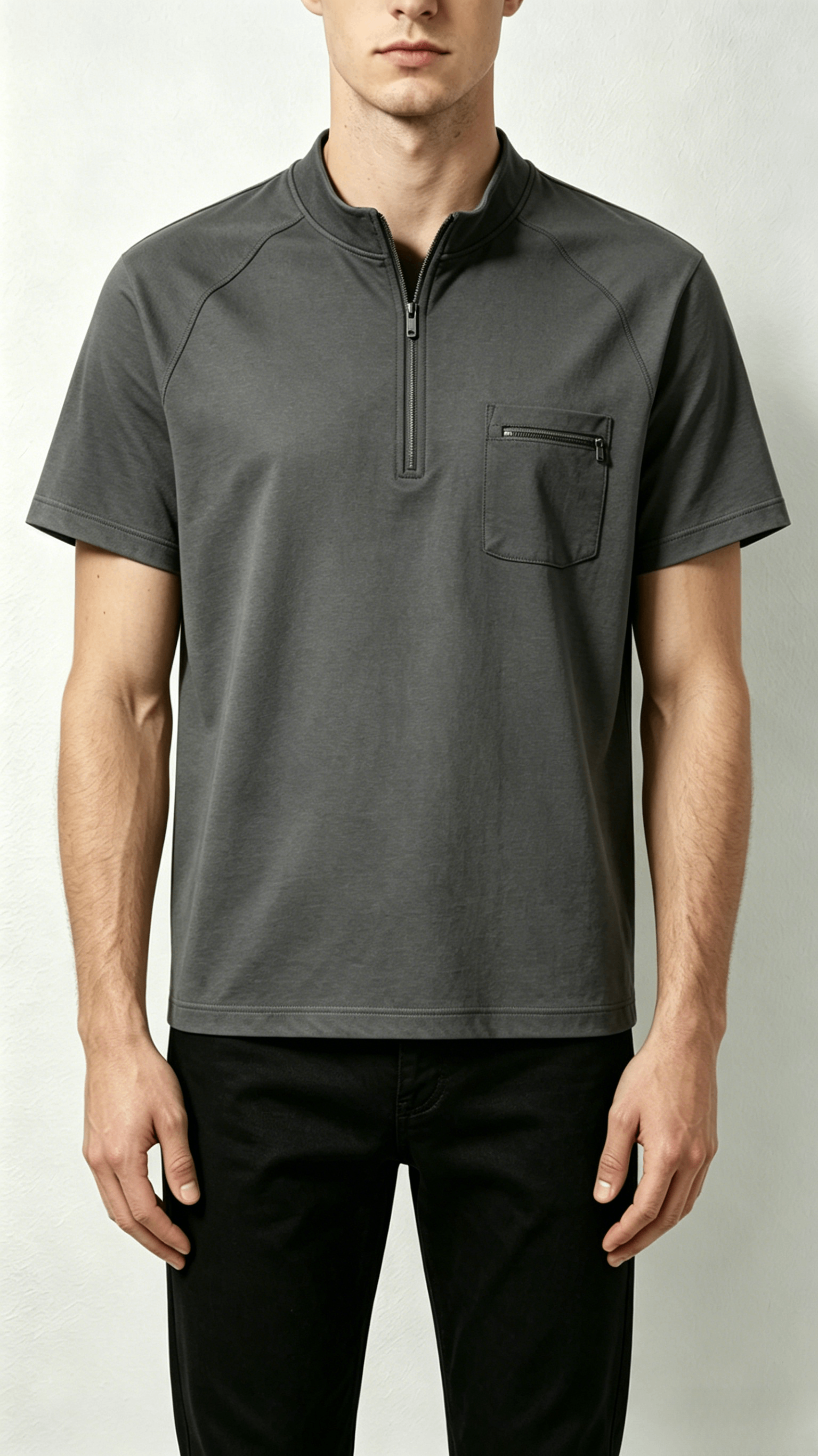 Dark Grey Half-Zip Pocket T-Shirt - Image 3