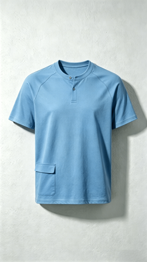 Light Blue Henley Pocket T-Shirt