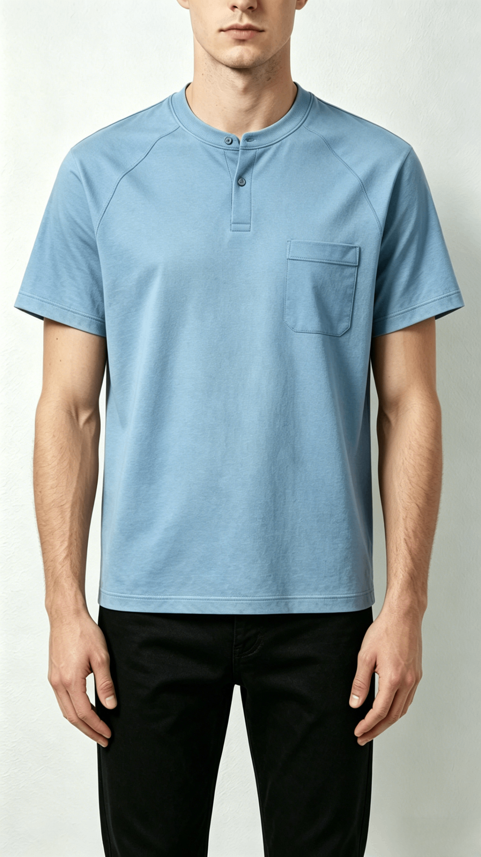 Light Blue Henley Pocket T-Shirt - Image 3