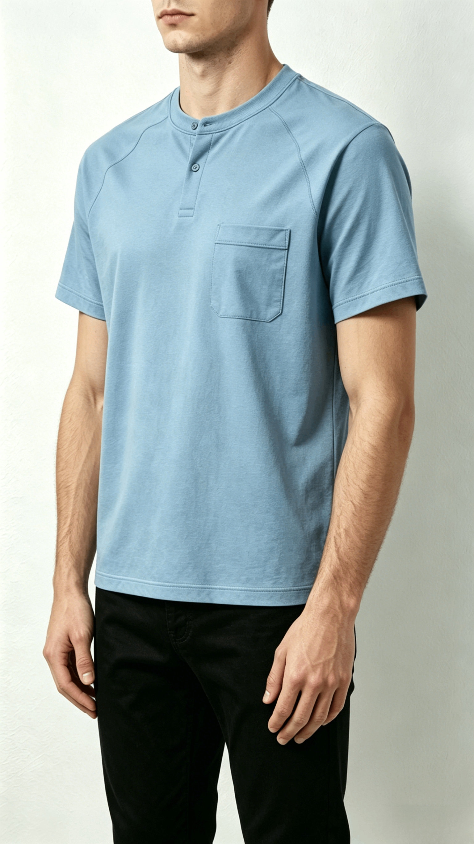 Light Blue Henley Pocket T-Shirt - Image 4