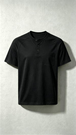 Black Four-Button Henley T-Shirt