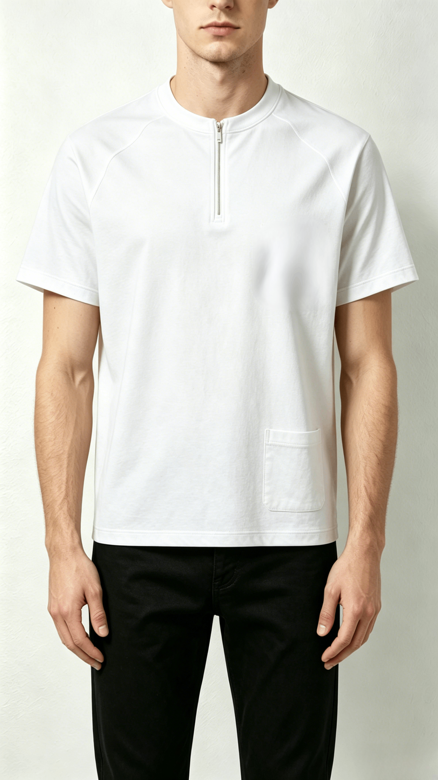 Cream Half-Zip Pocket T-Shirt - Image 3