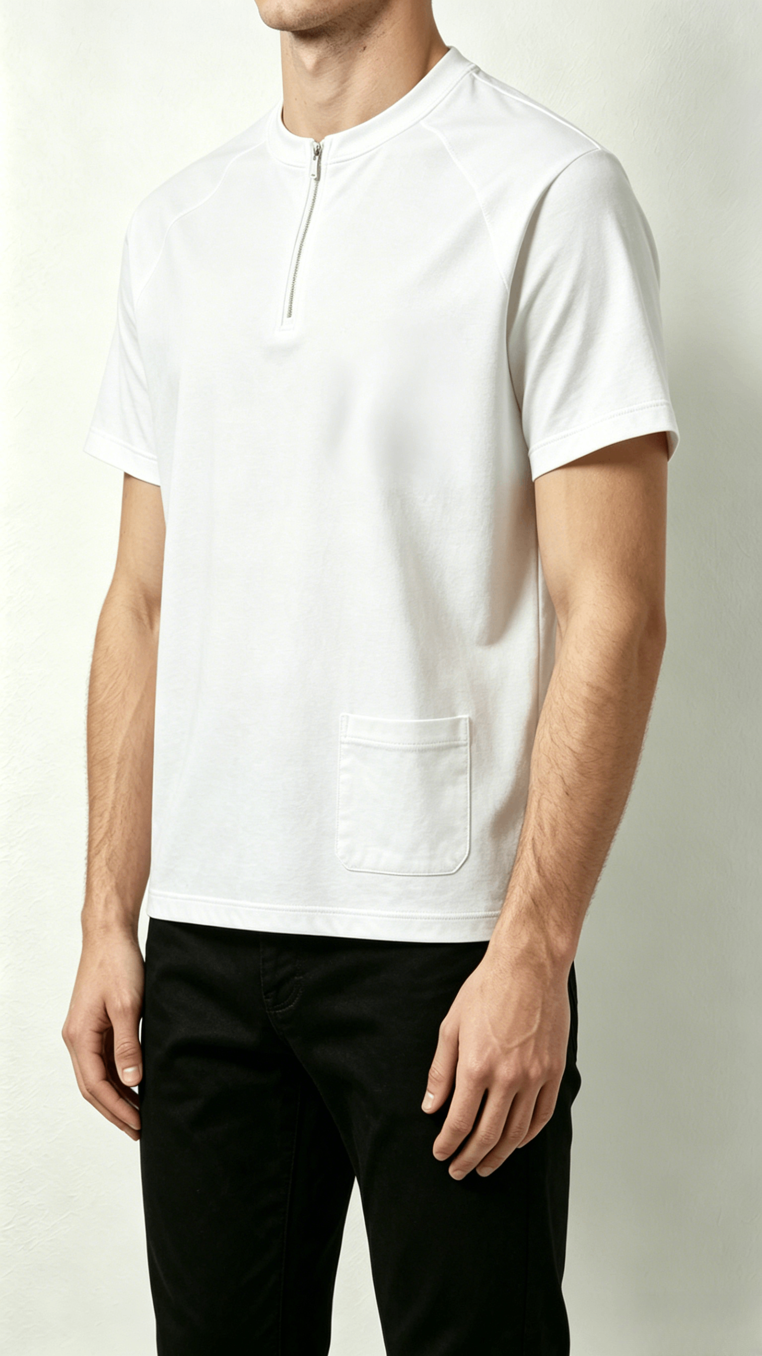 Cream Half-Zip Pocket T-Shirt - Image 4