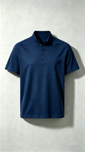 Navy Stand Collar Henley T-Shirt