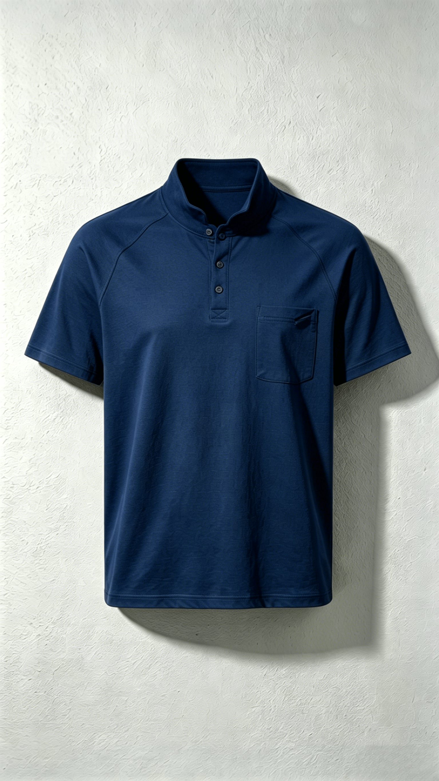 Navy Stand Collar Henley T-Shirt