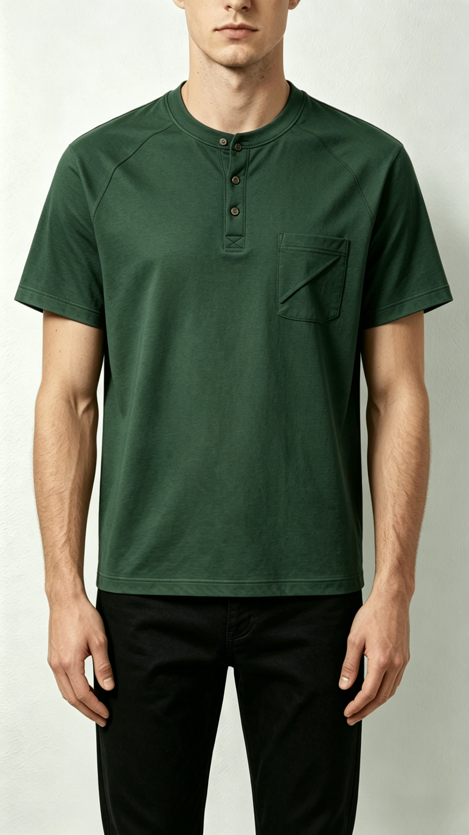 Forest Green Diagonal Pocket Henley T-Shirt - Image 3