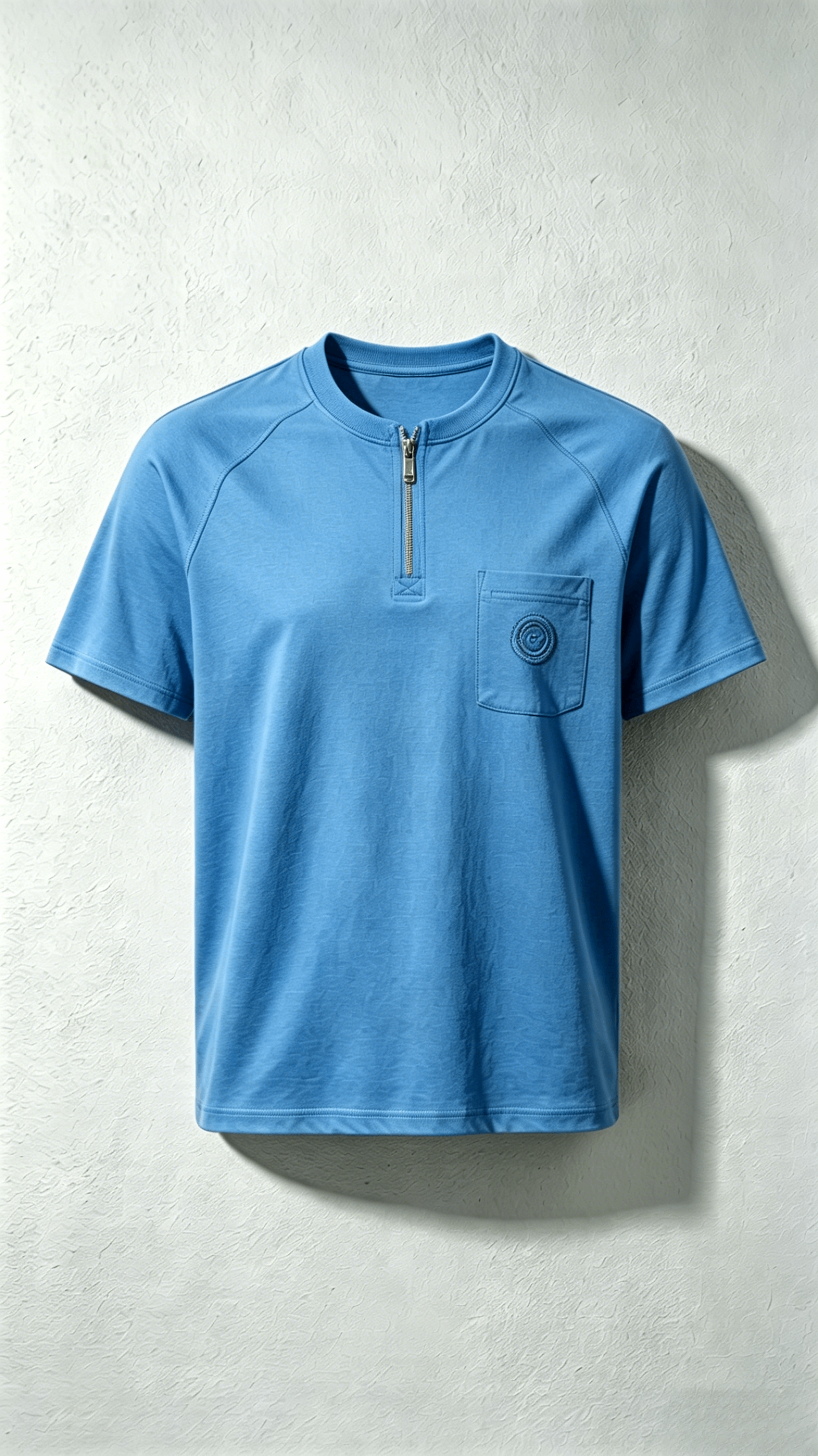 Light Blue Half-Zip Embroidered Pocket T-Shirt