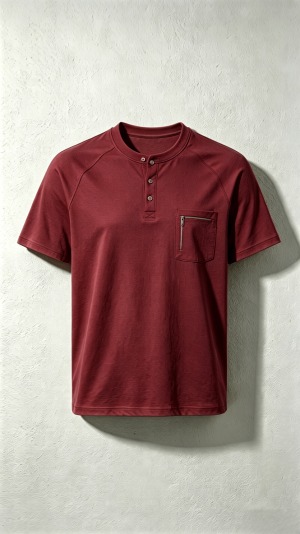 Red Zip Pocket Henley T-Shirt
