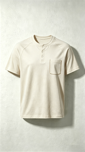 Beige Contrast Stitch Henley T-Shirt