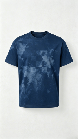 Blue Tie-Dye Checkerboard Print T-Shirt