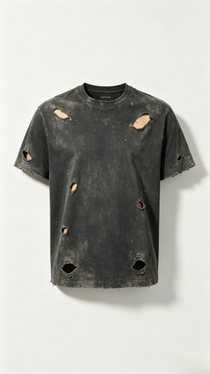 Distressed Washed Black Crew Neck T-Shirt