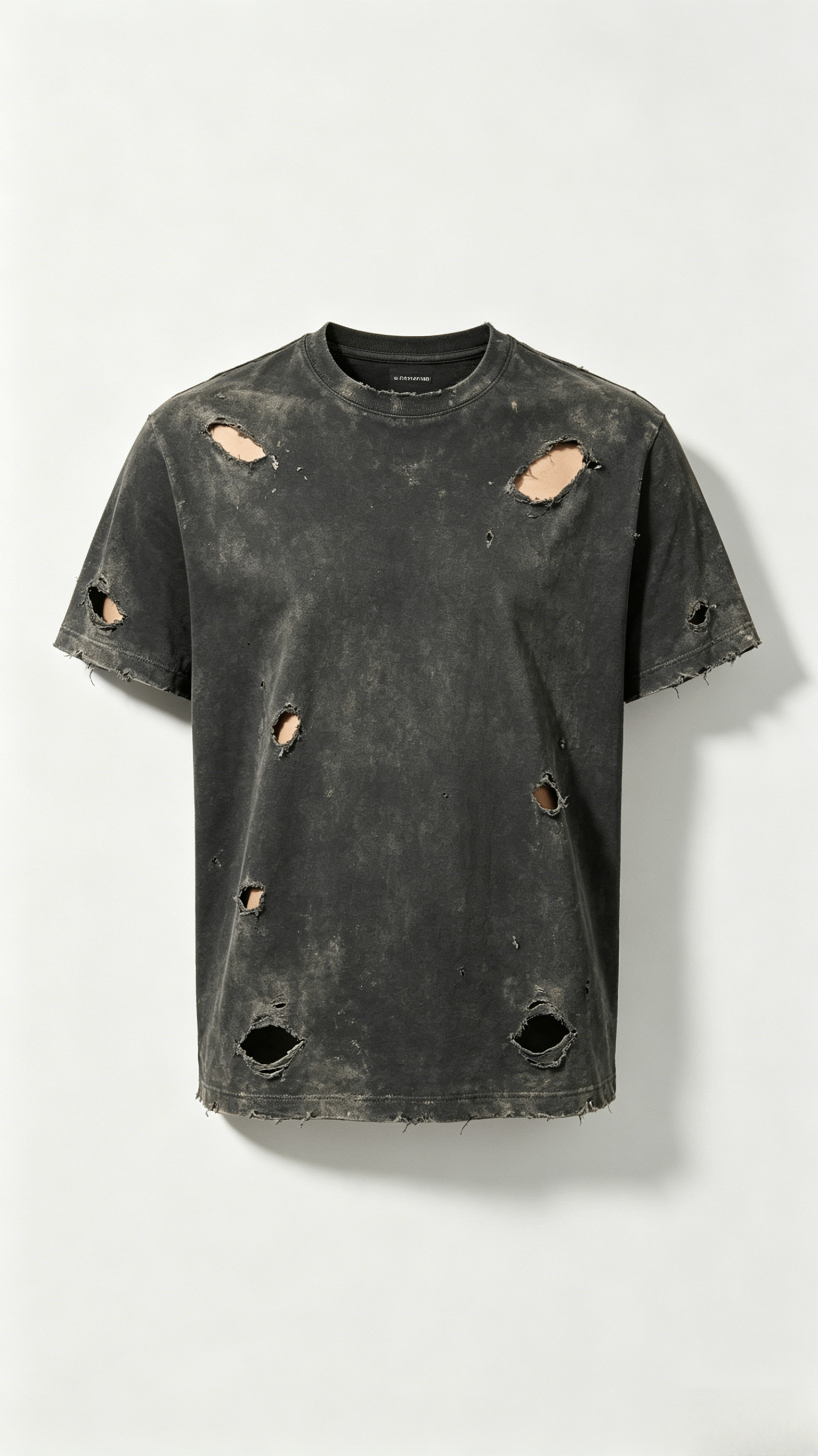Distressed Washed Black Crew Neck T-Shirt
