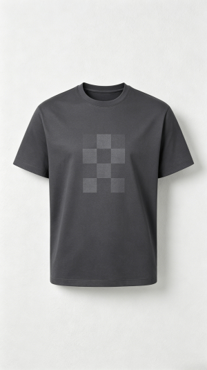 Dark Grey Checkerboard Print Crew Neck T-Shirt