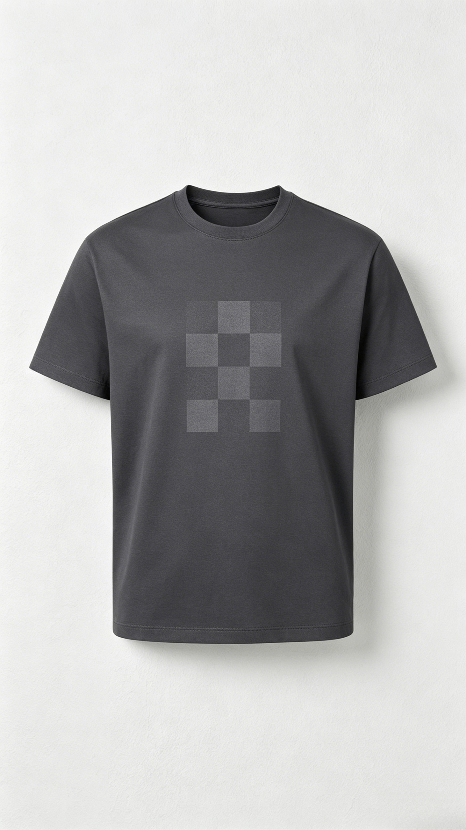 Dark Grey Checkerboard Print Crew Neck T-Shirt