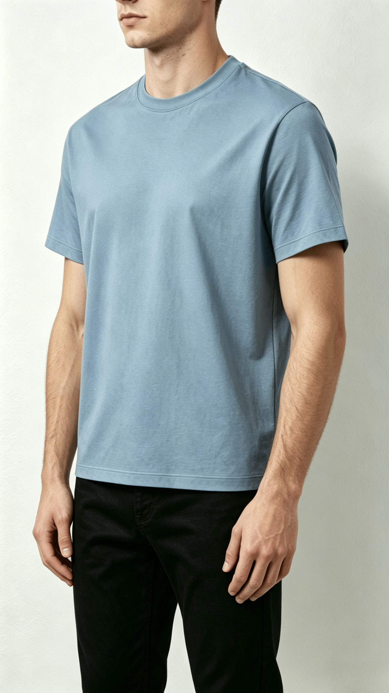 Light Blue Classic Crew Neck T-Shirt - Image 4
