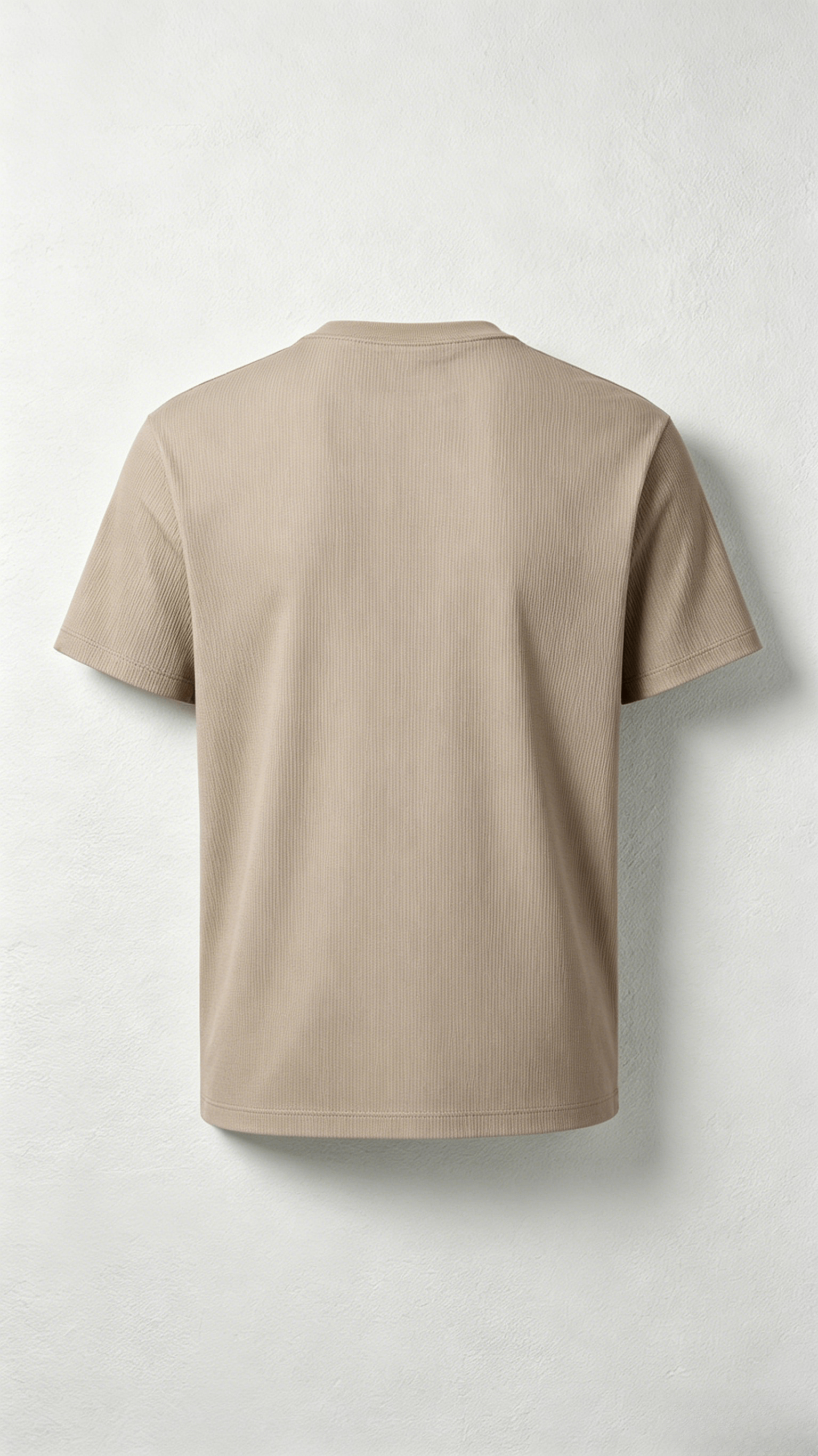 Beige Ribbed Crew Neck T-Shirt - Image 2