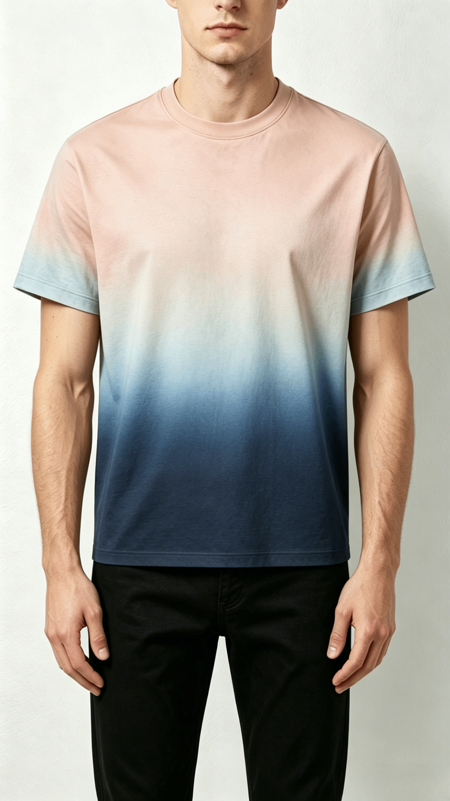 Peach to Blue Gradient Crew Neck T-Shirt - Image 3