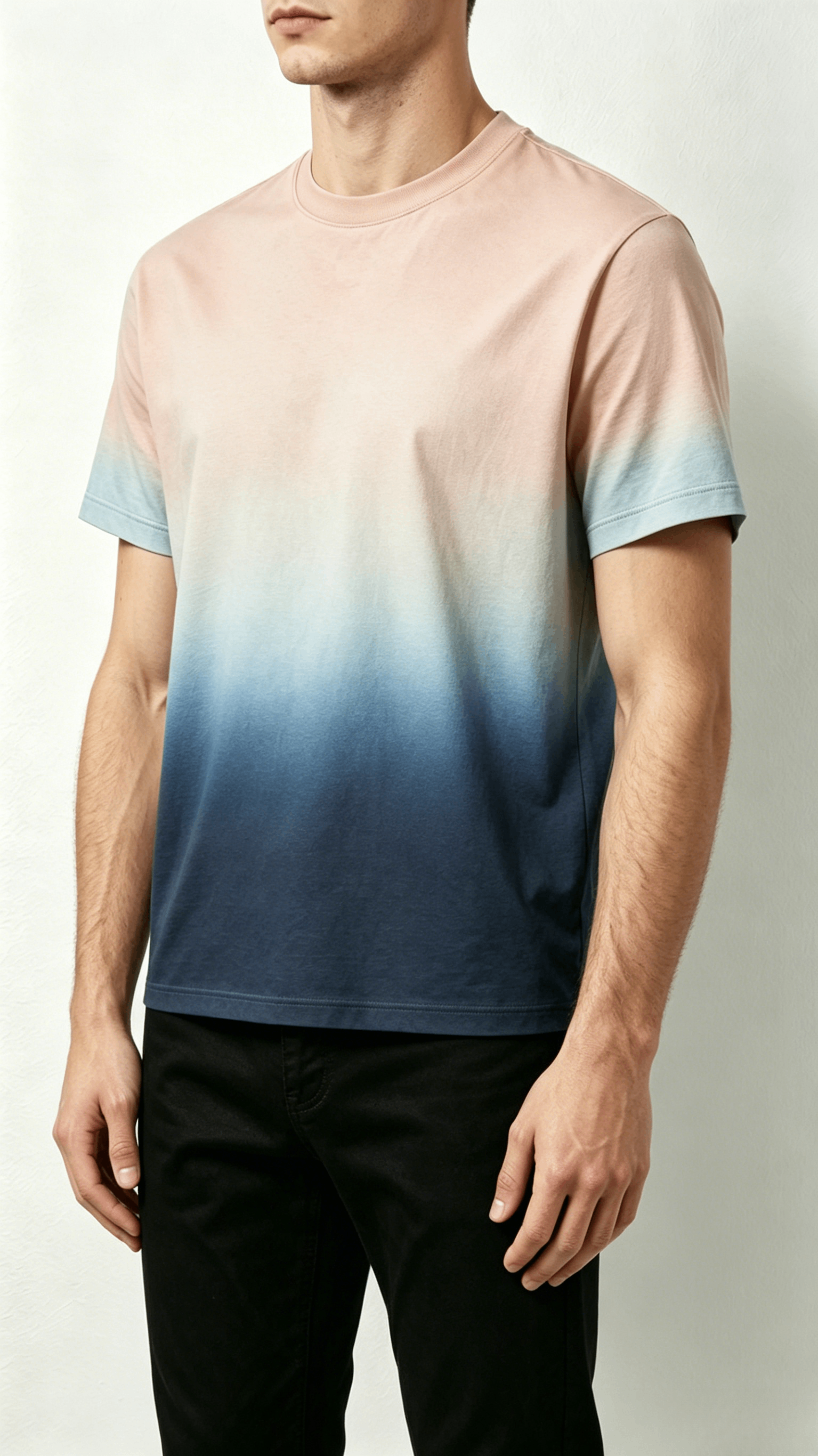Peach to Blue Gradient Crew Neck T-Shirt - Image 4
