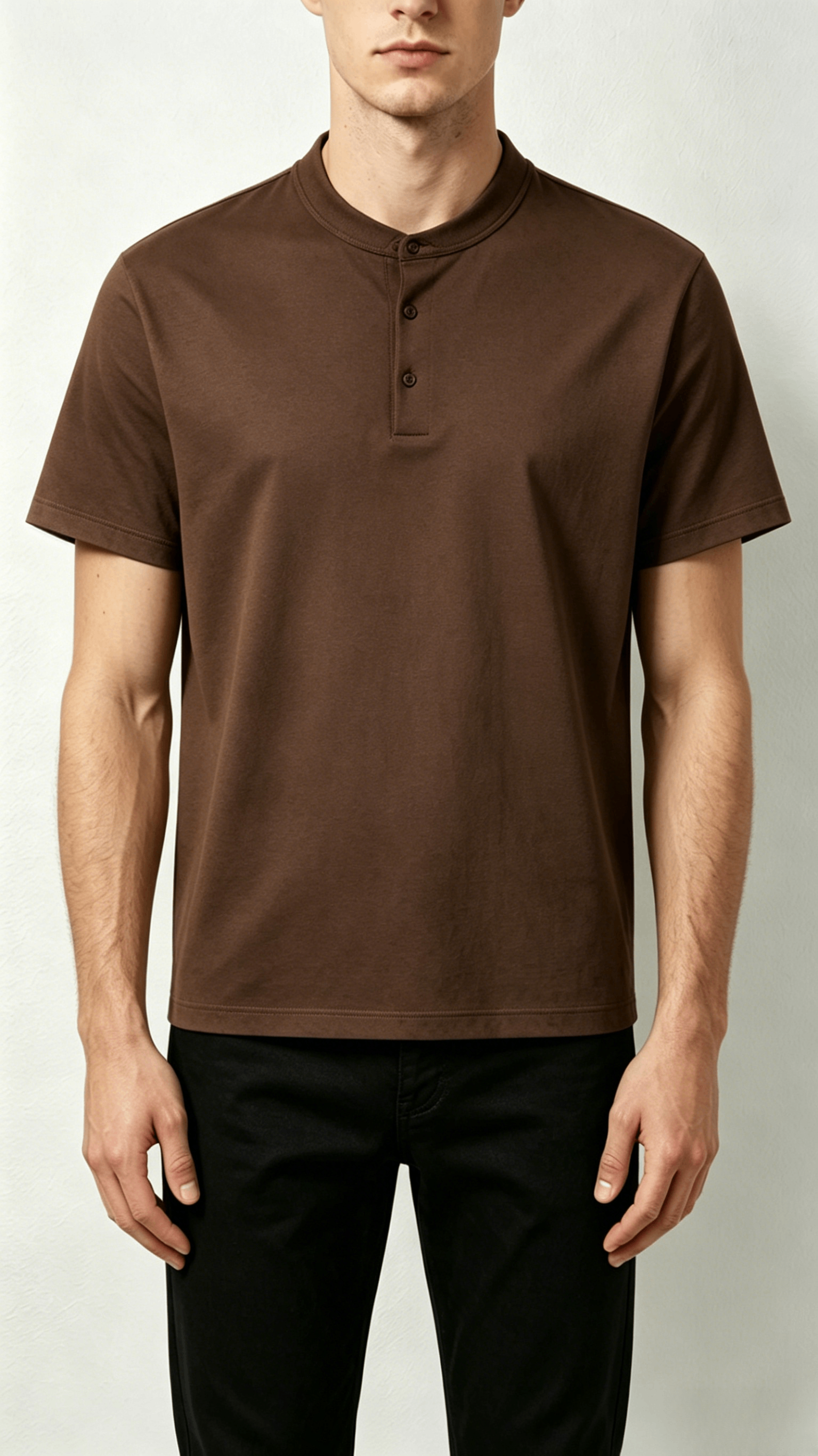 Brown Henley Short Sleeve T-Shirt - Image 3