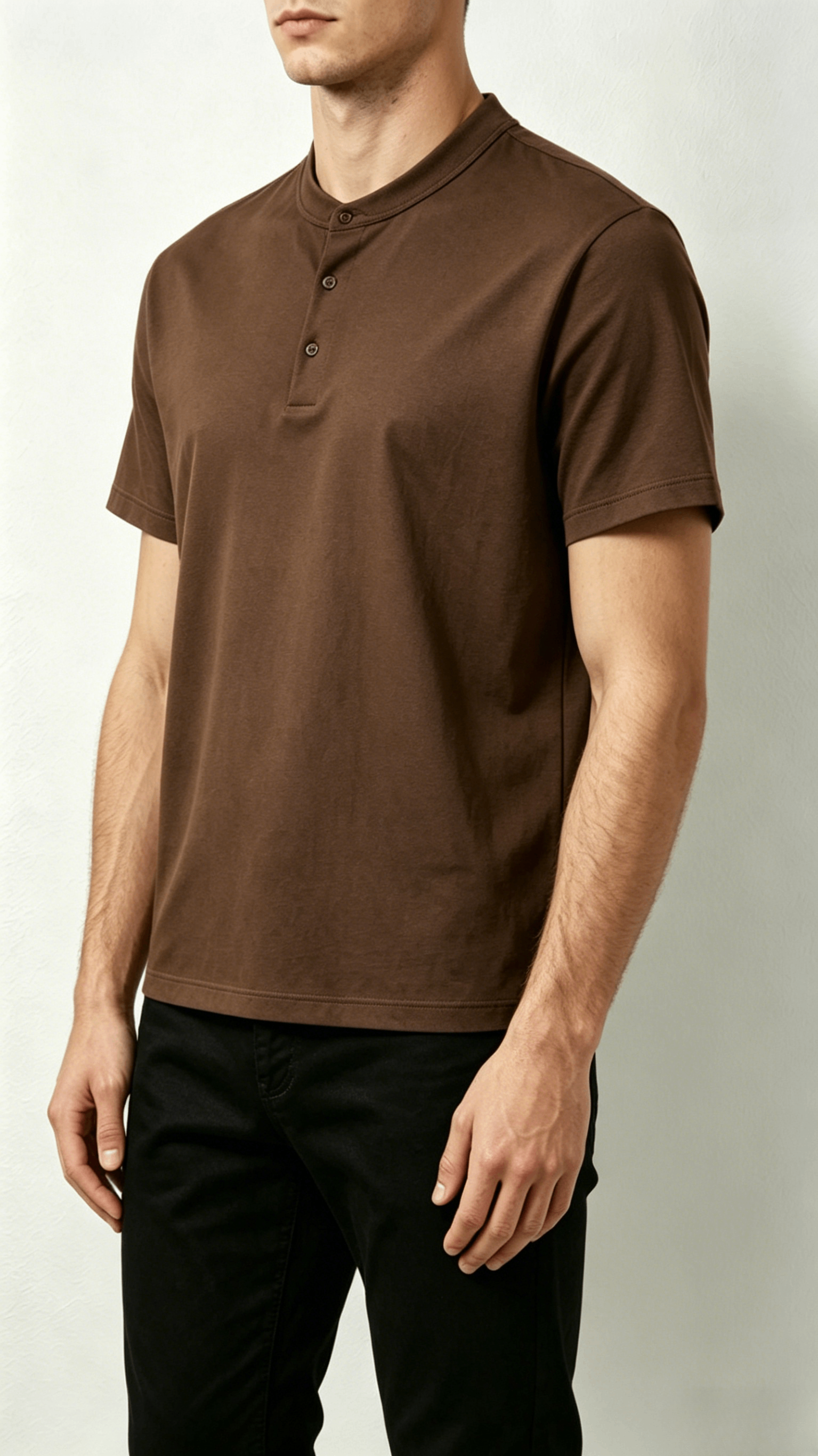 Brown Henley Short Sleeve T-Shirt - Image 4